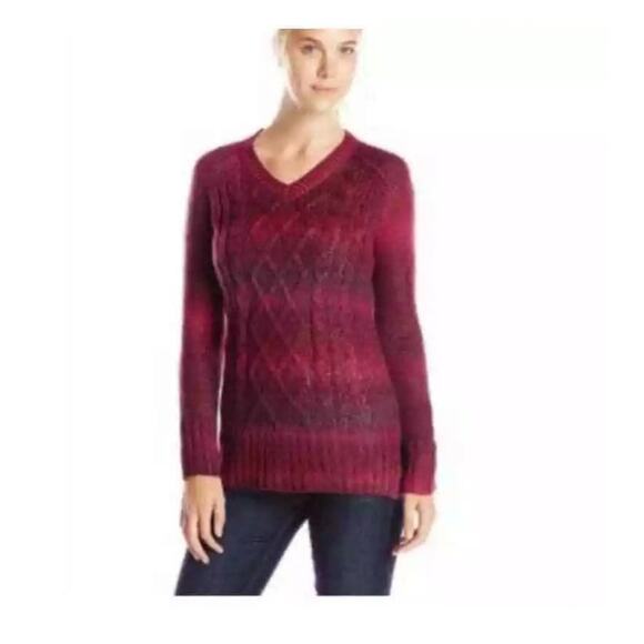 Prana Leisel Cable Knit Sweater Women's L Plum Ombre V Neck Longline Outdoorcore - Picture 10 of 10